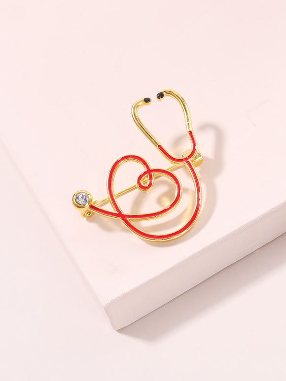 Red & Gold Stethoscope Broach