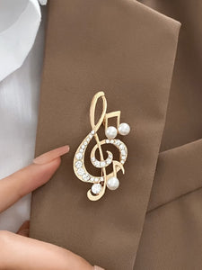 Gold and Pearl Music Note Broach