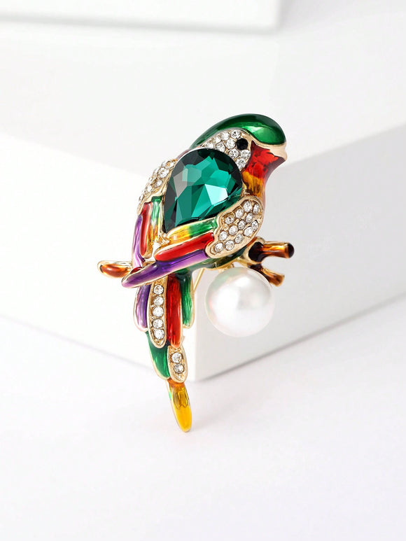 Bird with Green Stone Broach