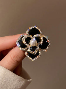 Small Black Rose Bling Broach