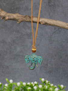 Brown suede with aqua elephant Necklace (N/A)