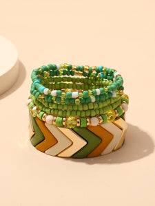 Light Green Seed Bead and Bangle (Mustard/White/Gold)