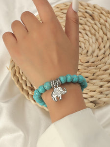 Blue Cracklestone Single Bracelet (Silver elephant)