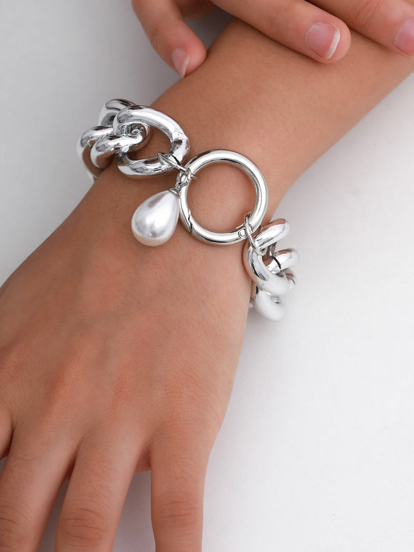 Silver Chain bracelet Single Bracelet (Pearl)