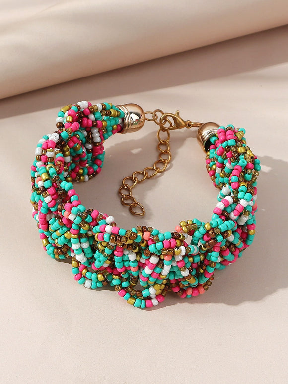 Blue and pink seed bead Single Bracelet (N/A)