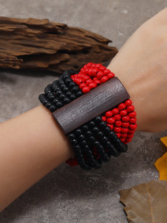 Red & Black Wooden Bracelet