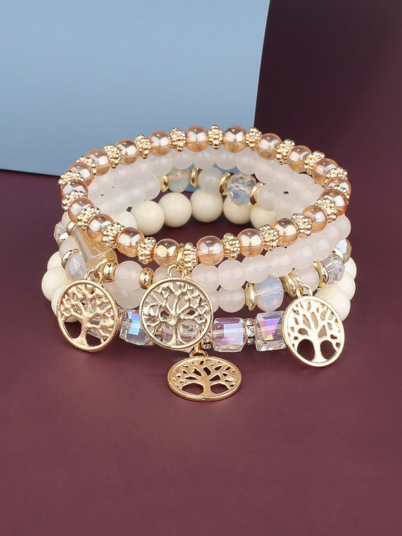 4pcs Crème/Iridescent with Tree of Life Stack