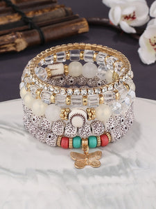 White Dalmatian Stack with Gold Butterfly Charm