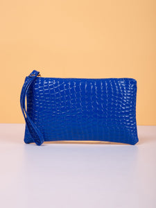 Croc Embossed Clutch- Electric Blue