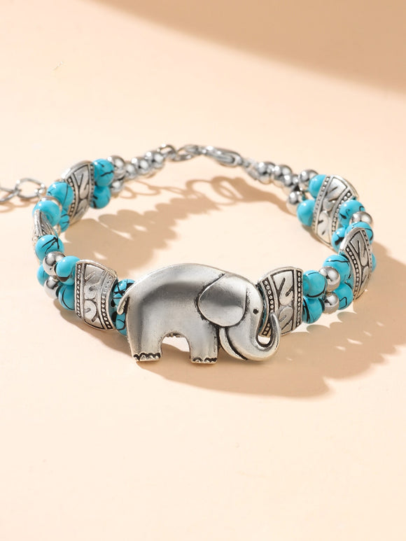 Single silver and blue elephant bracelet