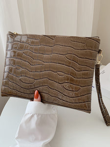 Croc Embossed Clutch- Tan