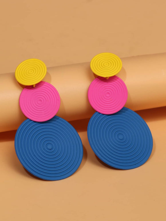 Yellow, pink, blue circle earring