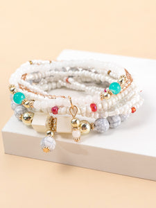 8pcs White Beaded with Crackle-stone Stack