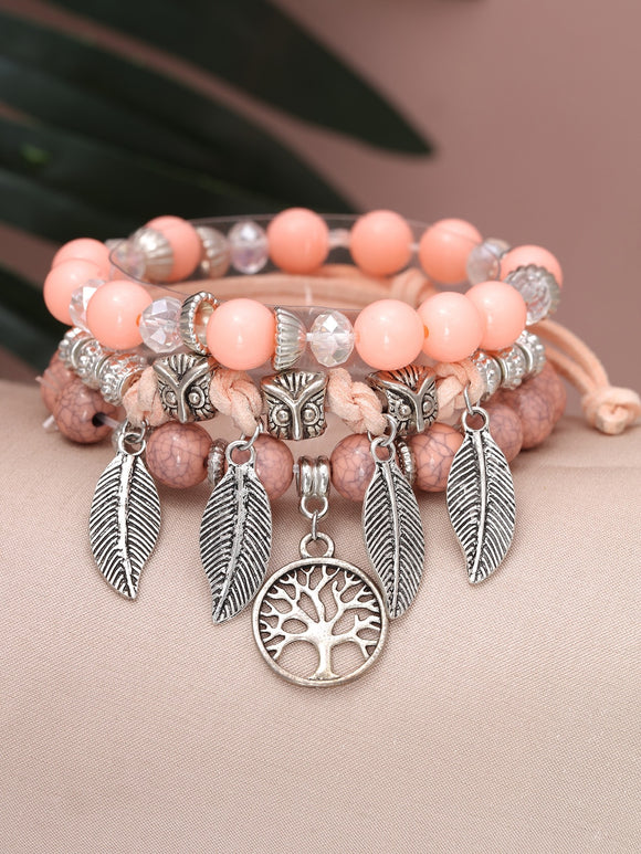 3pcs Pink/Silver leaves Stack