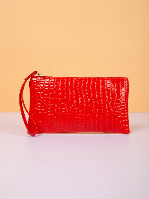 Croc Embossed Clutch Bag- Red