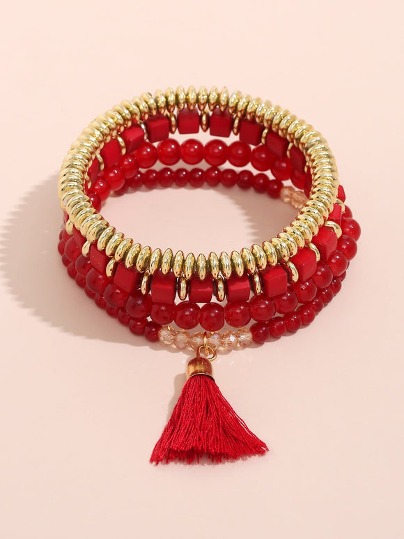 4pcs Red/Gold Tassel Stack