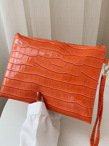 Croc Embossed Clutch- Orange