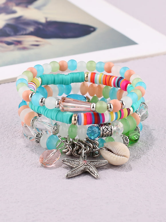 4pcs Multi-color Stack with Silver Starfish