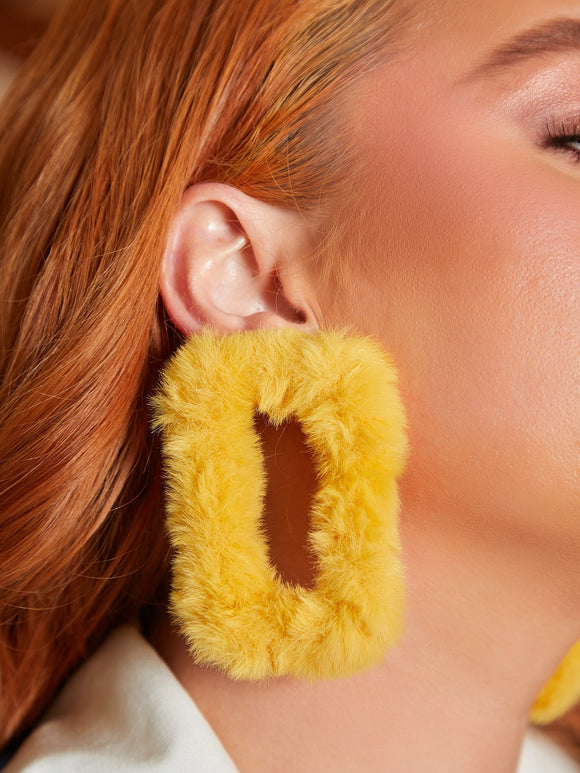 Yellow Fuzzy Square Earrings